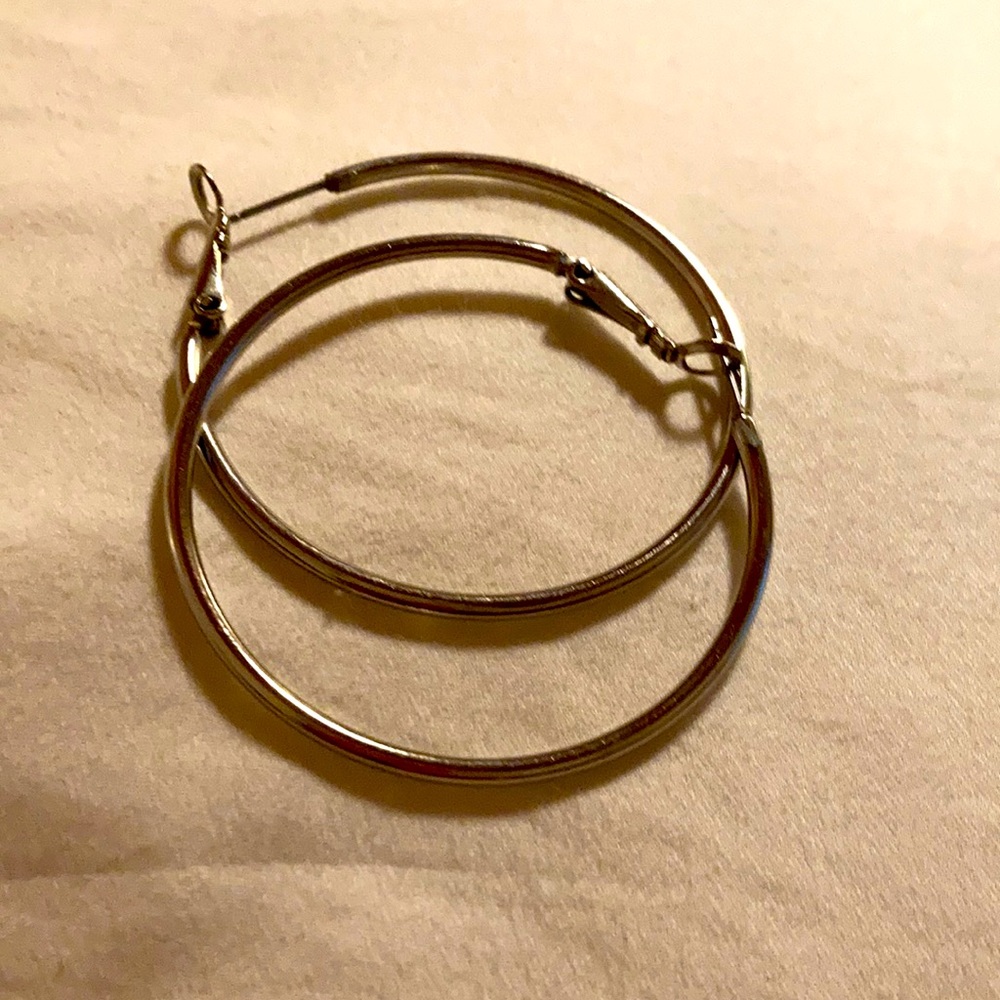5/$25 Two inch thin chrome hoop lever back pierced earrings